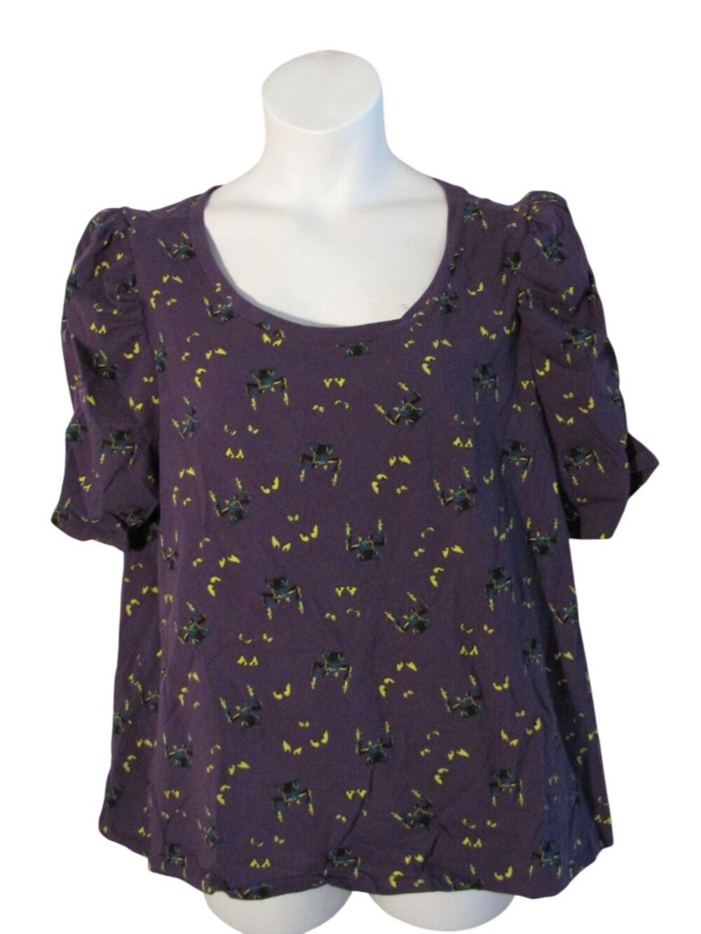 Torrid Disney 3 3X Purple Haunted Mansion Puff Sleeve Shirt Top